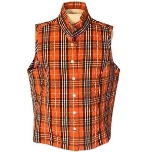 Baxter & Wells Plaid Vest womens size petite medium, orange/black/white
